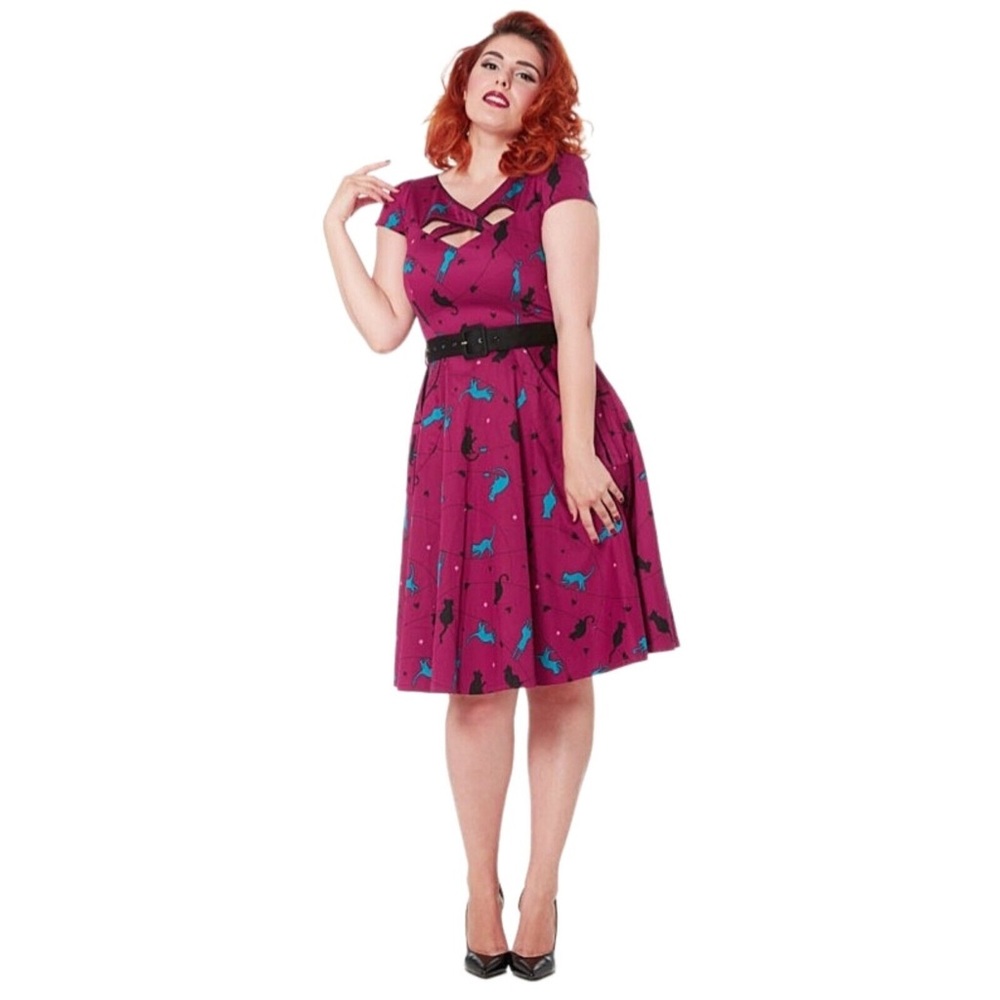 NWT Voodoo Vixen RARE Charlotte Cats on Wires dress Size XL Missing Belt